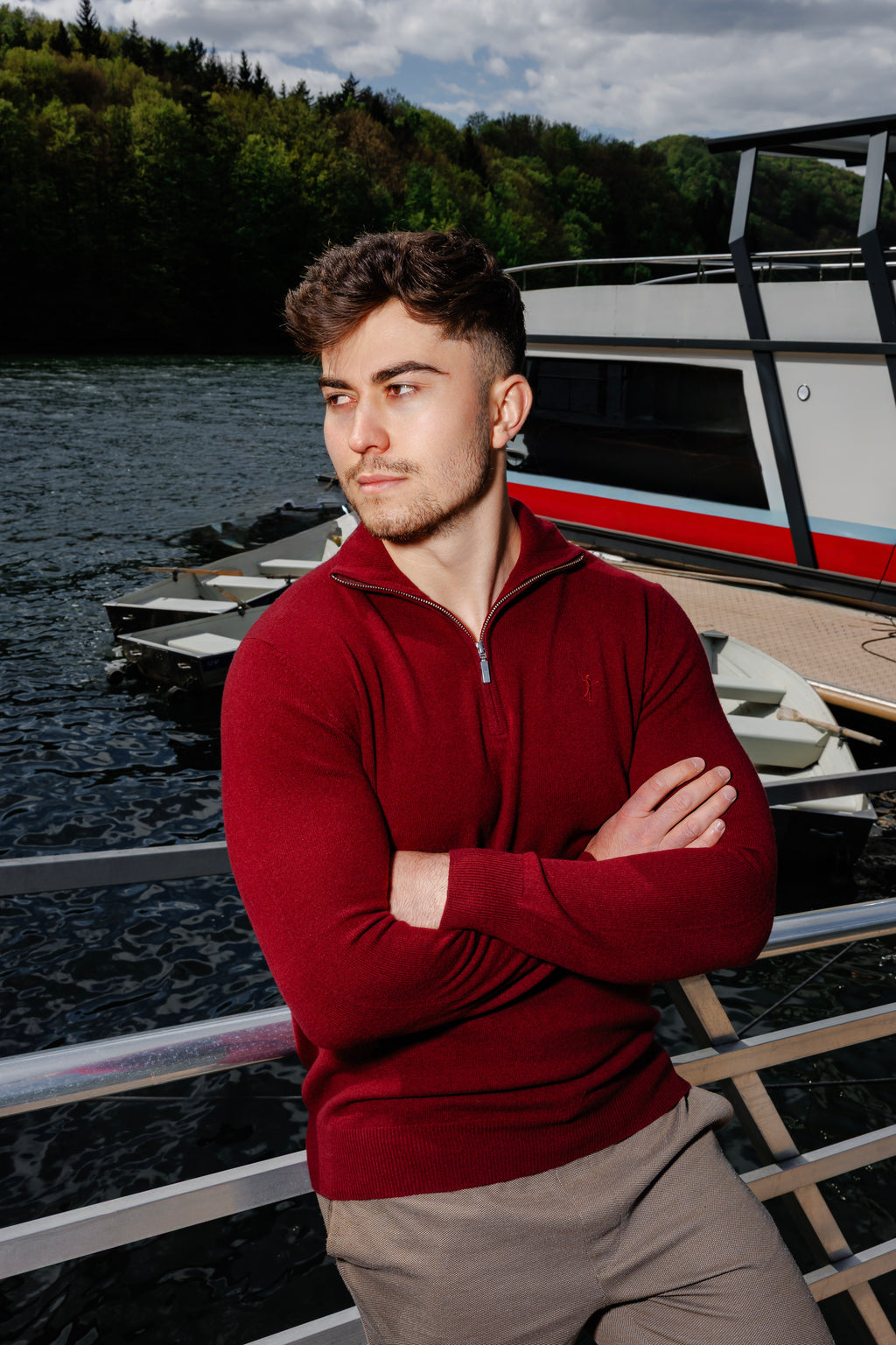 Pulover Half-Zip — Burgundy
