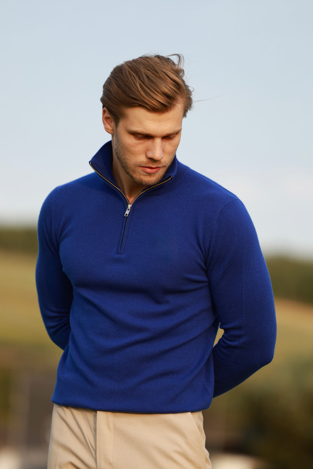 Pulover Half-Zip — Albastru Nocturn