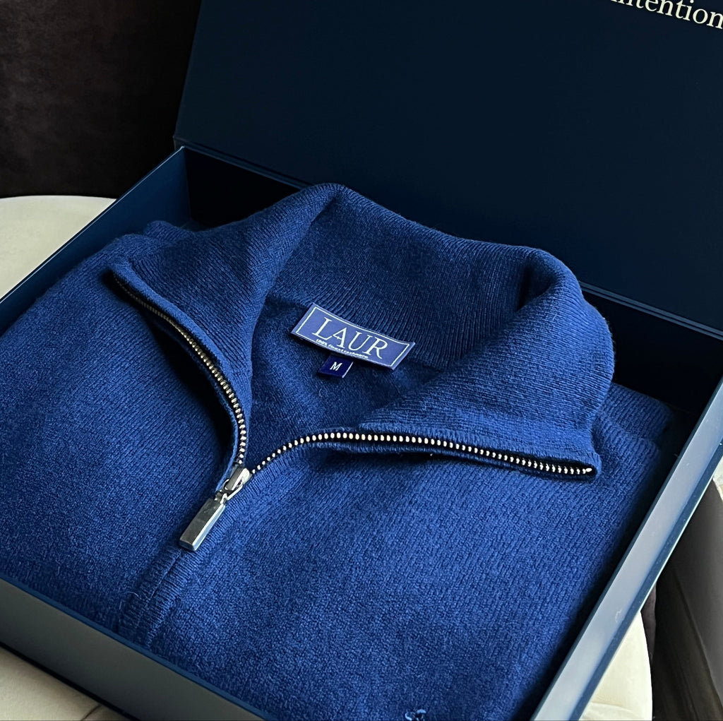 Pulover Half-Zip — Albastru Nocturn
