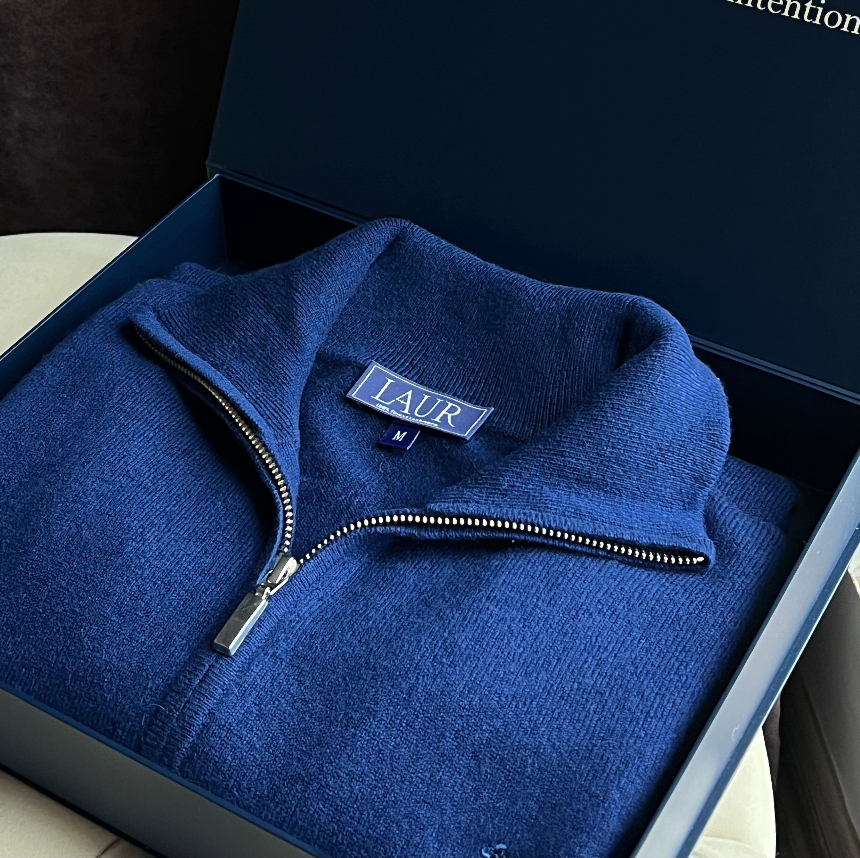 Pulover Half-Zip — Albastru Nocturn